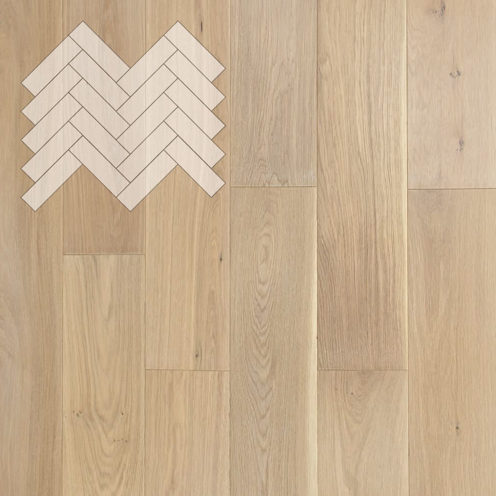 Паркет Елка Английская Lab Arte Angle Дуб Селект Чегет белый лак 500х150х14/3