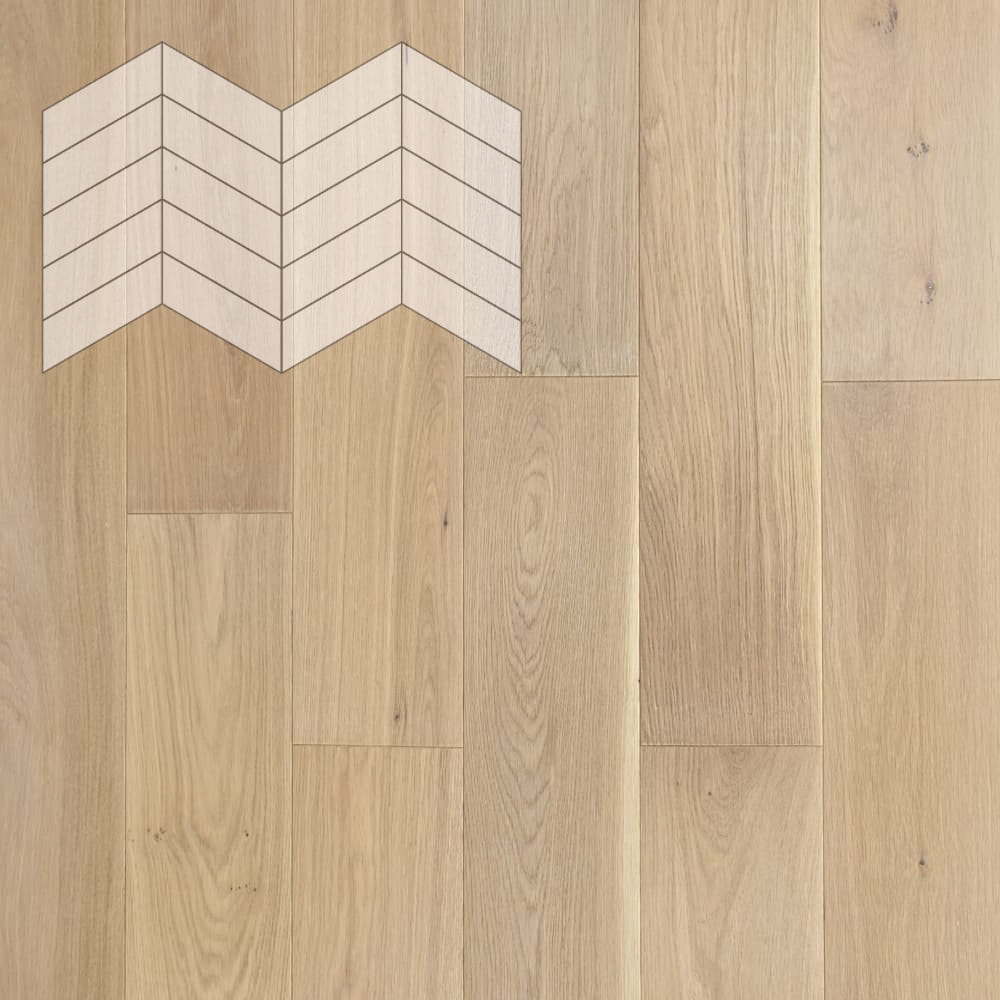 Паркет Елка Французская Lab Arte Chevron Дуб Селект Чегет белый лак 400/337х110х14/3/60°