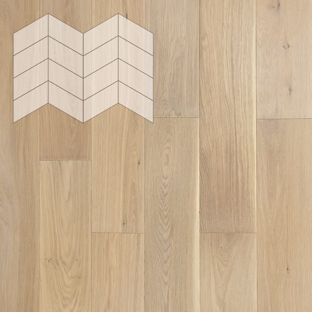 Паркет Елка Французская Lab Arte Chevron Дуб Селект Чегет белый лак 400/313х150х14/3/60°