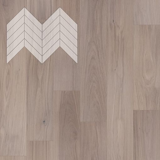 Паркет Елка Французская Lab Arte Chevron Дуб Селект Чегет белый лак 600/490х110х14/3/45°